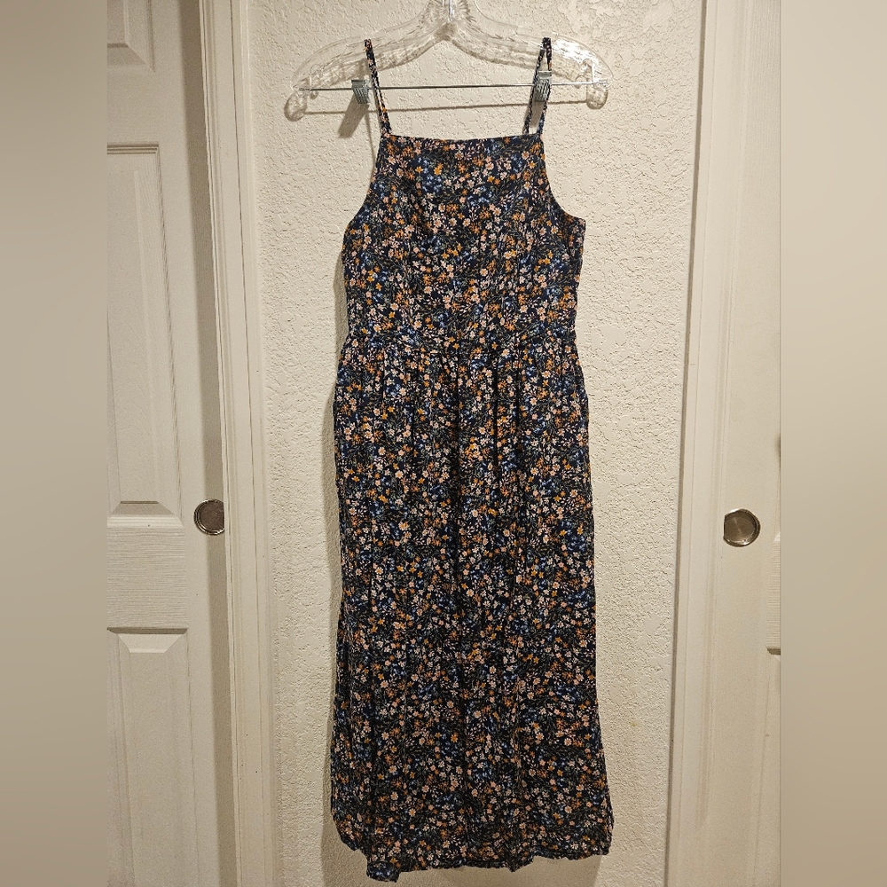 Old Navy Blue Floral Midi Dress Sz Med Petite